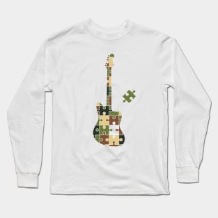 Camouflage Puzzle Offset Style Electric Guitar Silhouette Long Sleeve T-Shirt